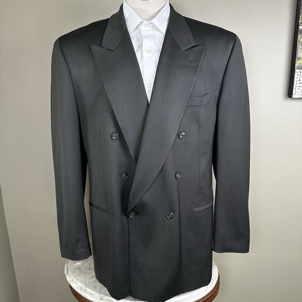 Albert Nipon Men 52r Double Breasted Dark Olive B… - image 2